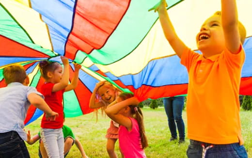 a group of children running