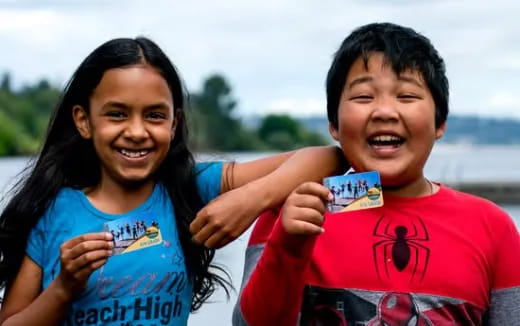 a boy and girl smiling