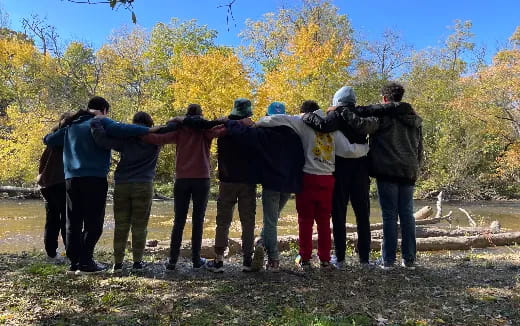 a group of people standing in a line