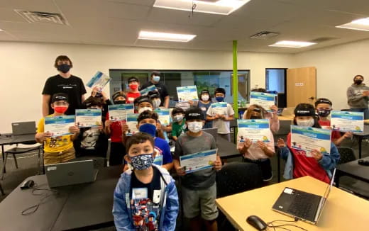 a group of people wearing masks