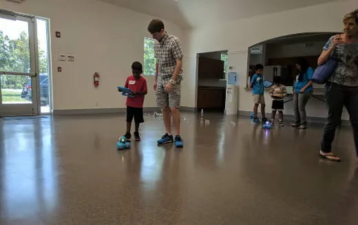 a group of people in a room
