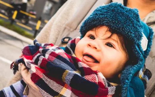 a baby wearing a hat