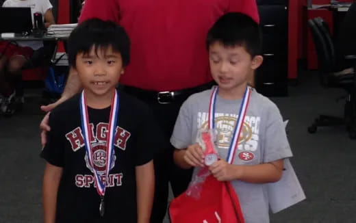 a couple of boys posing for the camera