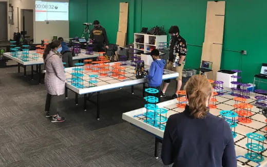 a group of people in a room