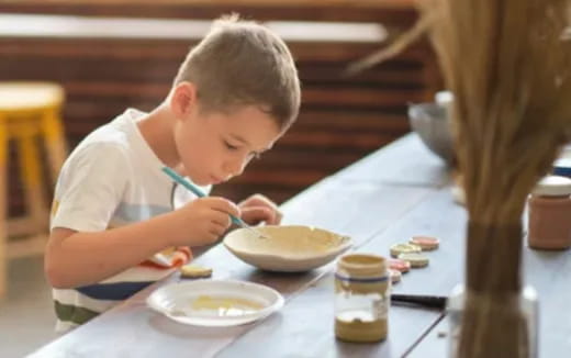 a boy eating food