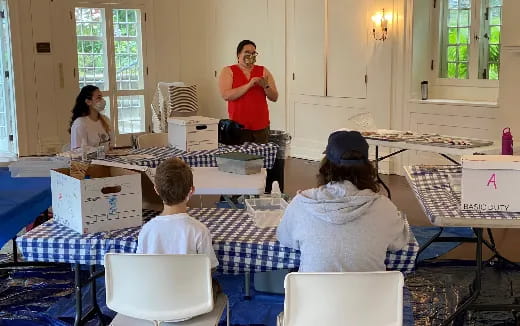 a group of people in a room