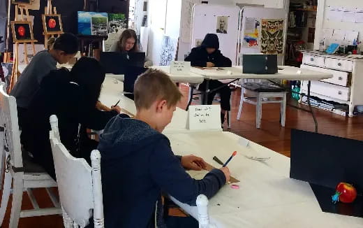 a group of people in a room