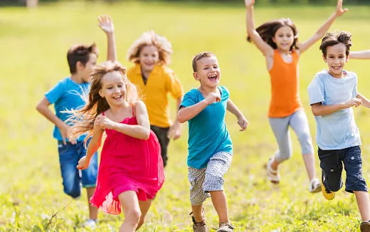 a group of children running