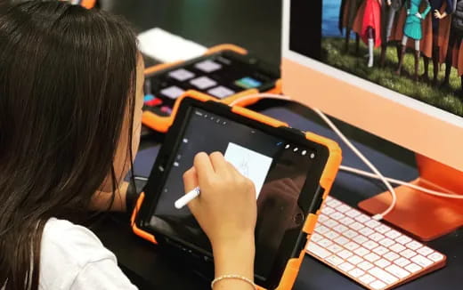 a woman using a tablet