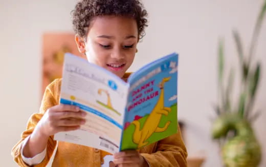 a young girl reading a book