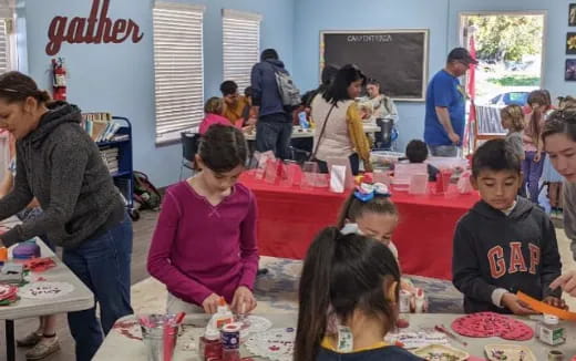 a group of people in a room