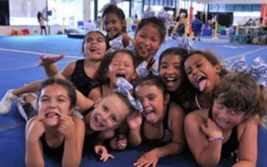 a group of people in a pool