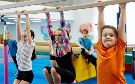 a group of kids exercising