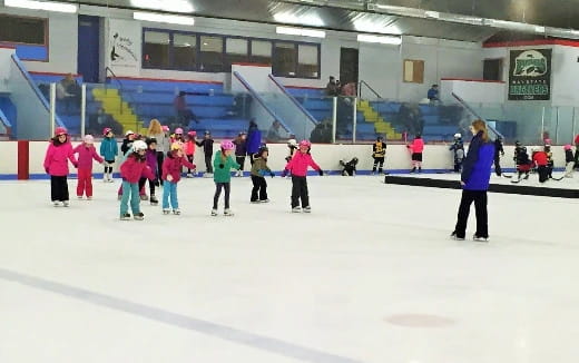 a group of people ice skating