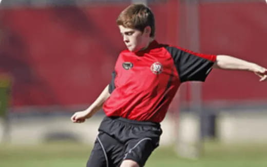 a man in a red shirt