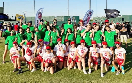 a group of people posing for a photo