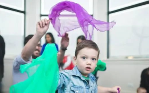 a boy holding a flag