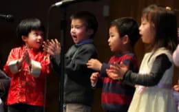 a group of people singing