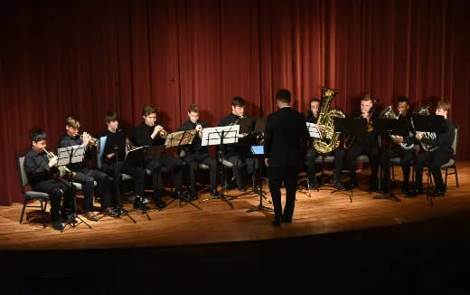 a person standing in front of an orchestra