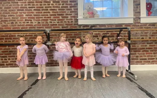 a group of girls in dresses posing for a photo