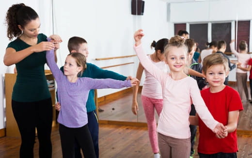 a group of children exercising