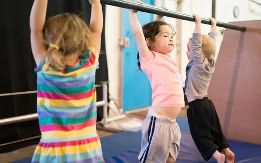 a group of children exercising