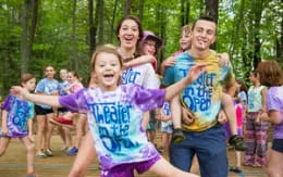 a group of people running