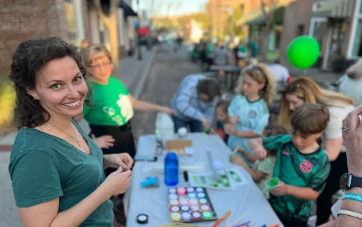 a person with a group of kids