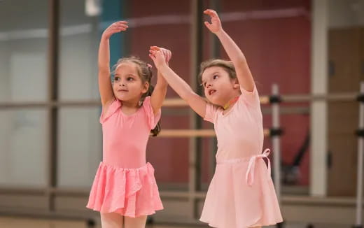 two girls in pink dresses