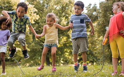 a group of children running
