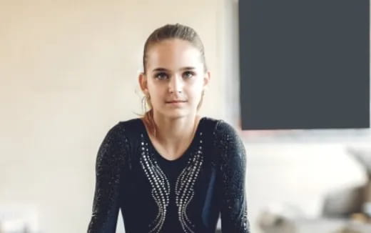 a woman in a blue shirt