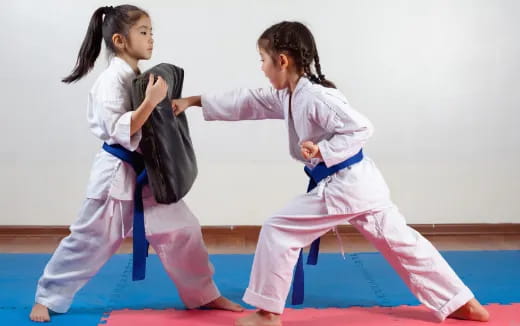 a couple of girls practicing karate