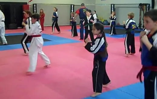 a group of children in a karate class