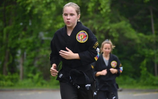 a group of people running