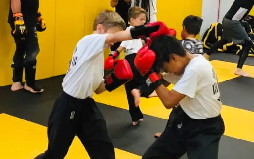 a group of people in a gym