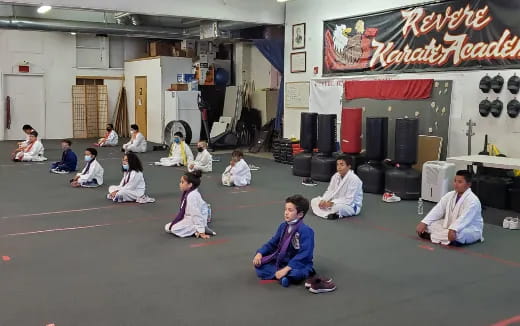 a group of people sitting in a room