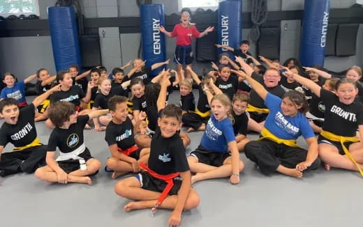 a group of people in a gym