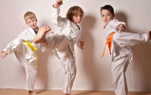 a group of boys in karate uniforms