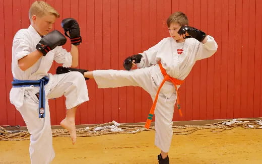 a group of people in karate uniforms