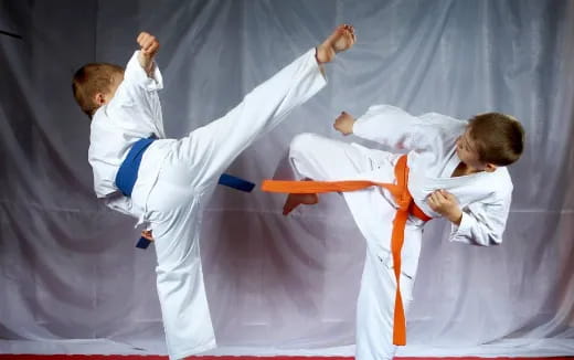 a group of people in karate uniforms