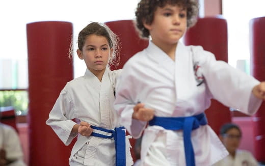 a couple of boys in karate uniforms