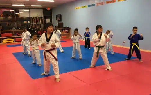 a group of people in karate uniforms
