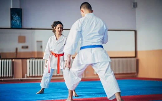 a man and a woman in karate uniforms