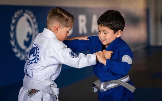 two boys in karate uniforms