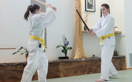 a man and a woman practicing karate