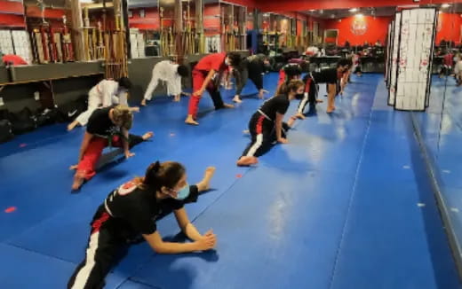 a group of people doing yoga