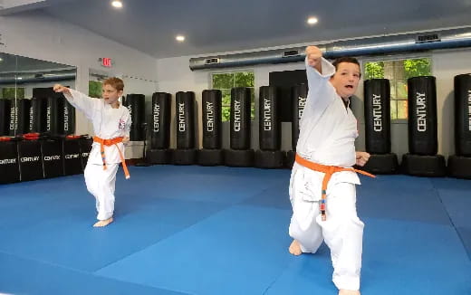 a couple of men in karate uniforms