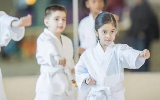 a group of children in karate uniforms