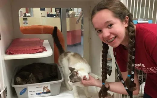 a person holding a cat