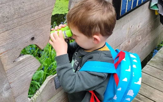 a child holding a green toy